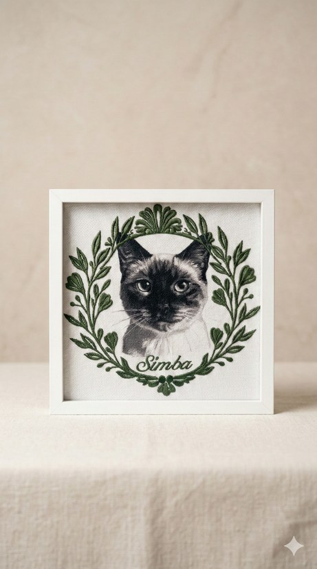 Retrato bordado gato Simba